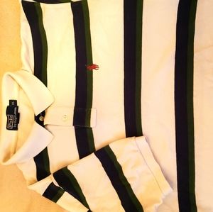White striped Polo shirt w/burgundy horse